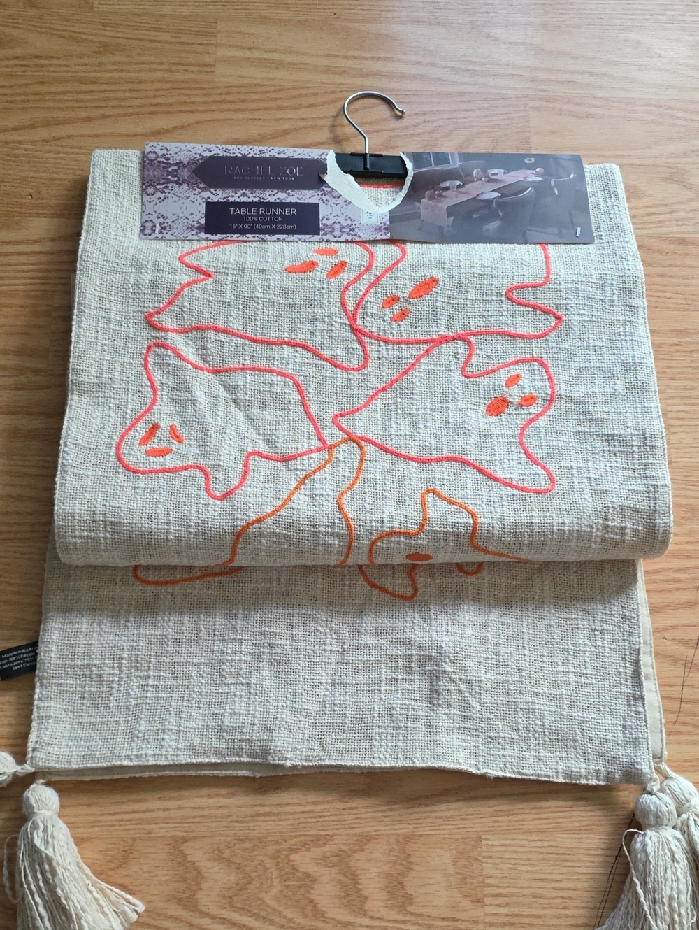 Rachel Zoe Cream Table Runner with Neon Ghost Detail